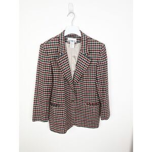 White Stag Women Tan/Red/Green/Navy Blue Glen Check Wool Blend Blazer Size 10